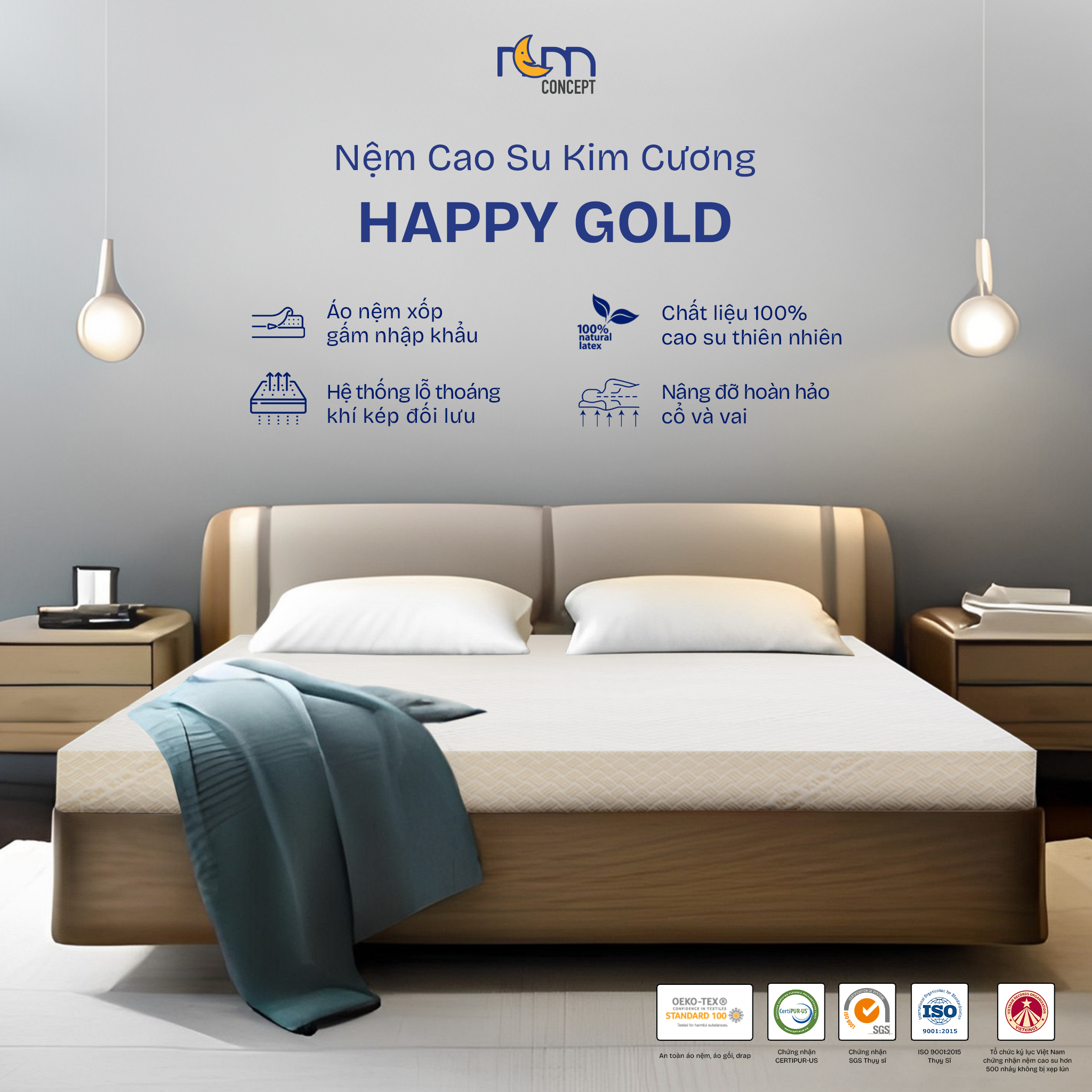 Nệm cao su Kim Cương Happy Gold