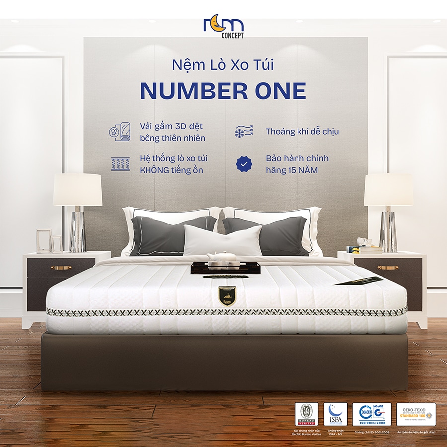 Nệm lò xo túi Number One cao 24cm chuyên dùng cho khách sạn