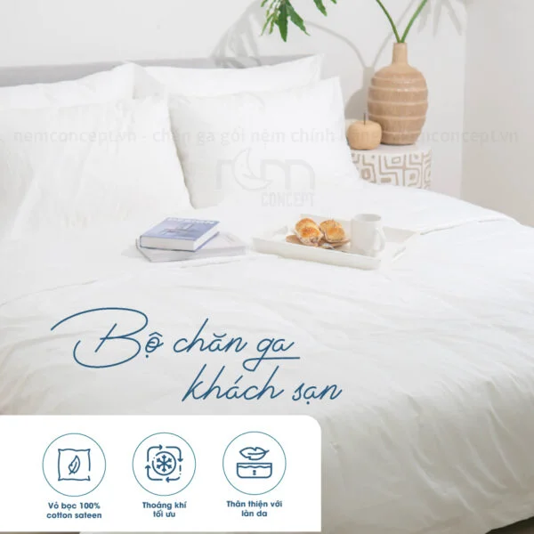Bộ chăn ga trắng khách sạn