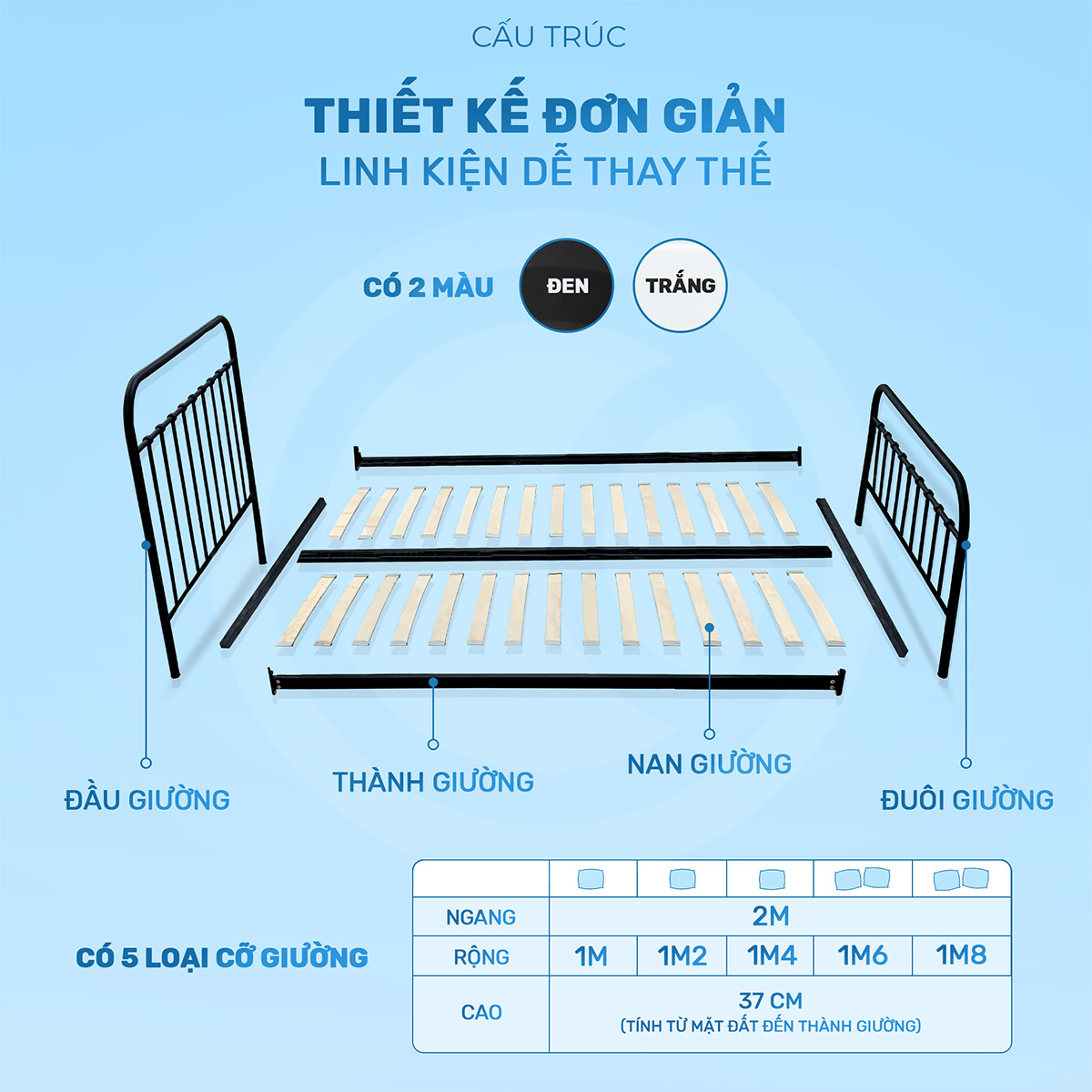 Giường sắt lắp ráp Willow