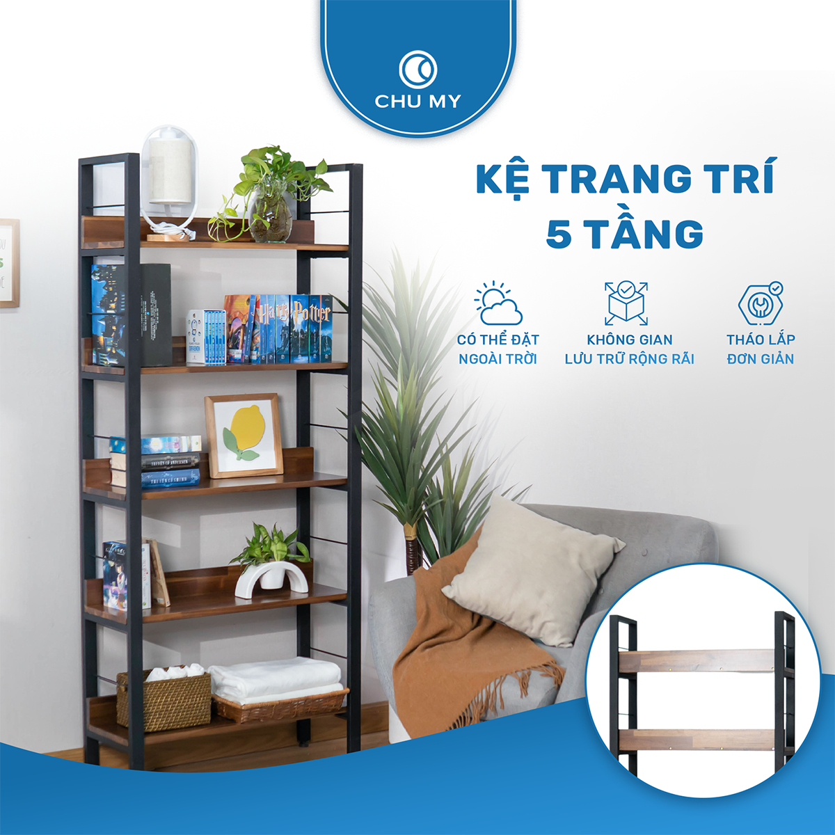 Kệ gỗ trang trí 5 tầng
