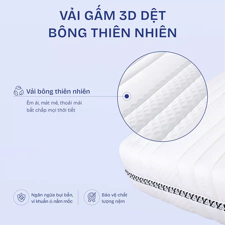 Nệm lò xo túi Number One vải gấm 3D